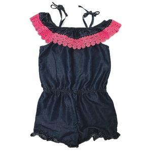 Denim - colored romper with pink fringe by Limited Too